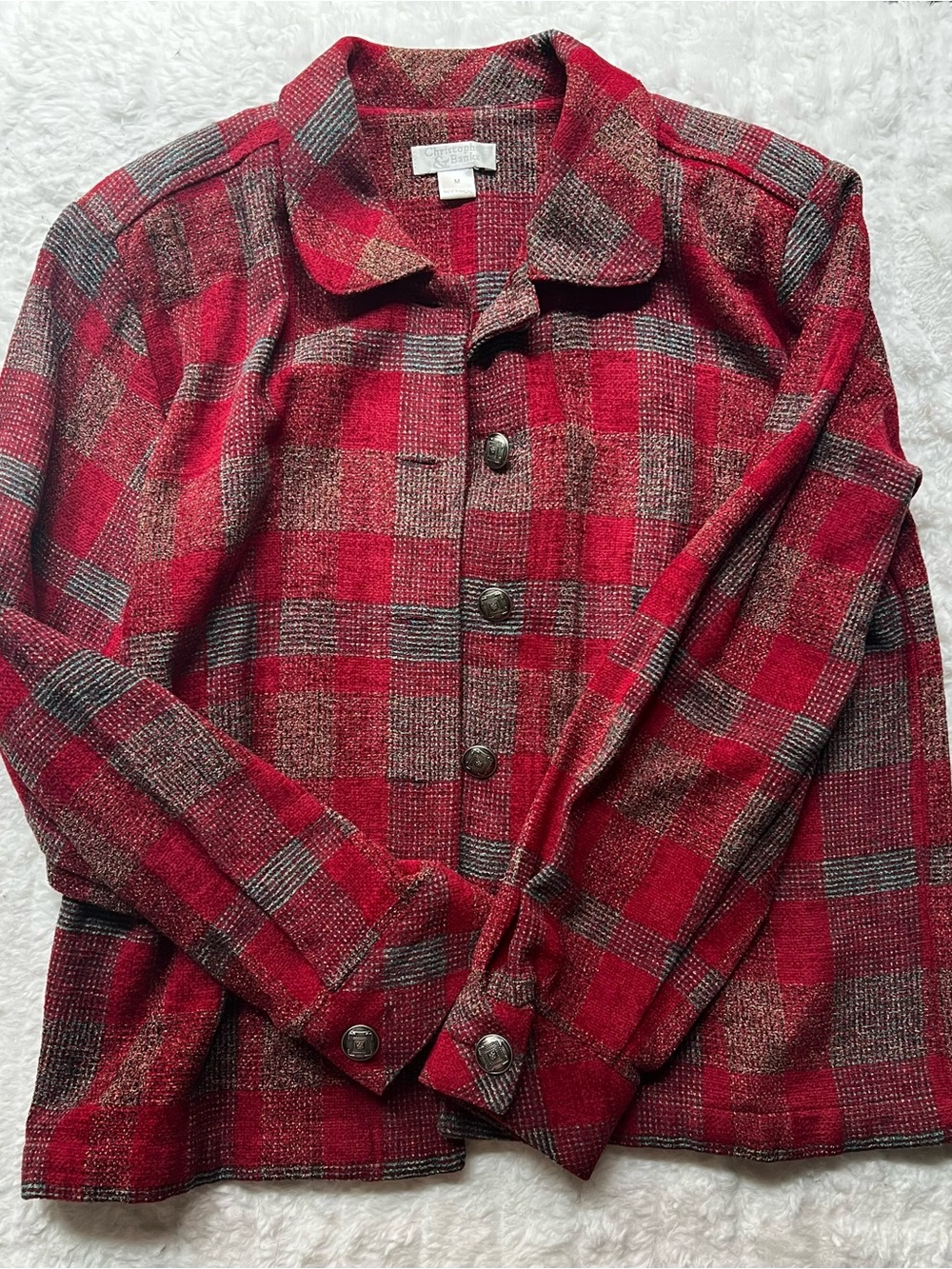Christopher & Banks Vintage Red Plaid Jacket Women's Medium Button Front